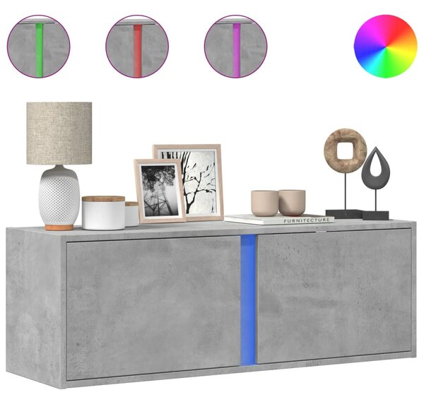 Betonszürke falra szerelhető TV-szekrény LED-del 100x31x35 cm