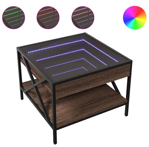 Barna tölgy végtelen hatású LED-es dohányzóasztal 50x50x38 cm