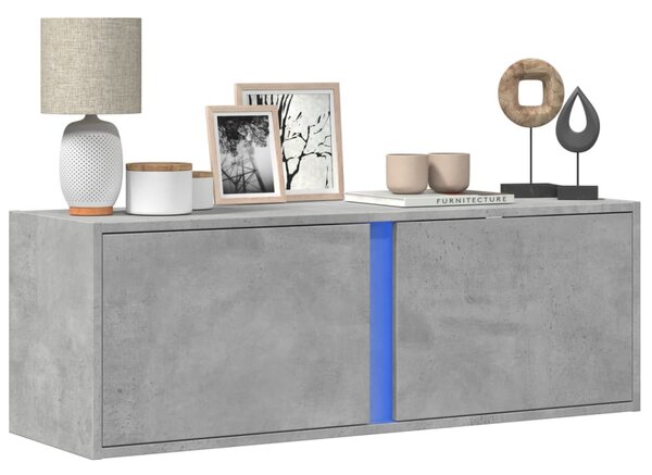 Betonszürke falra szerelhető TV-szekrény LED-del 100x31x35 cm