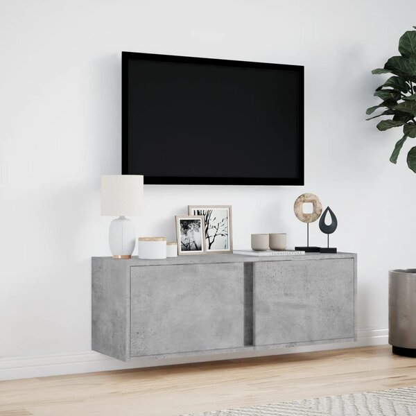 Betonszürke falra szerelhető TV-szekrény LED-del 100x31x35 cm