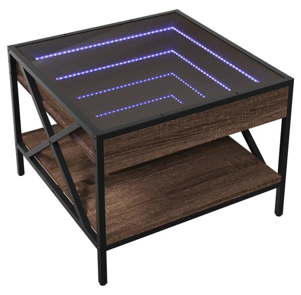 Barna tölgy végtelen hatású LED-es dohányzóasztal 50x50x38 cm