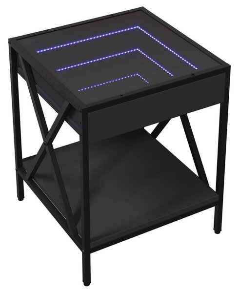 Fekete végtelen hatású LED-es dohányzóasztal 40 x 40 x 49 cm