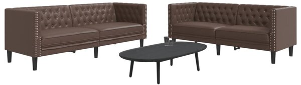 2 részes barna műbőr Chesterfield kanapégarnitúra
