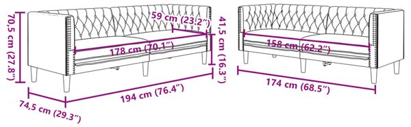 2 részes krémszínű műbőr Chesterfield kanapégarnitúra
