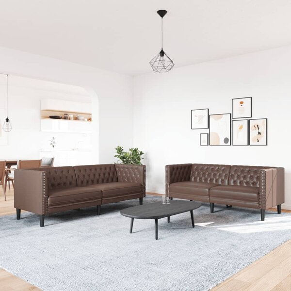 2 részes barna műbőr Chesterfield kanapégarnitúra
