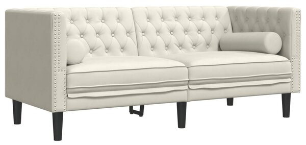 3 részes krémszínű bársony Chesterfield kanapészett párnákkal
