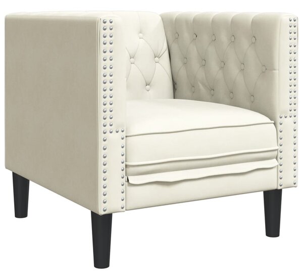 3 részes krémszínű bársony Chesterfield kanapészett párnákkal