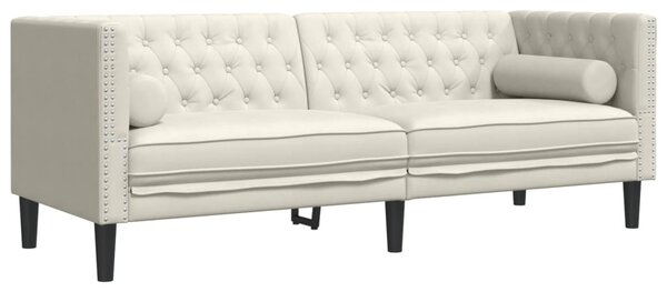 3 részes krémszínű bársony Chesterfield kanapészett párnákkal
