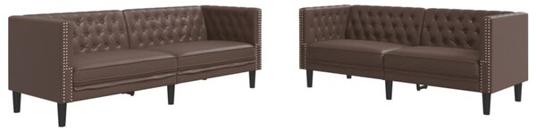 2 részes barna műbőr Chesterfield kanapégarnitúra