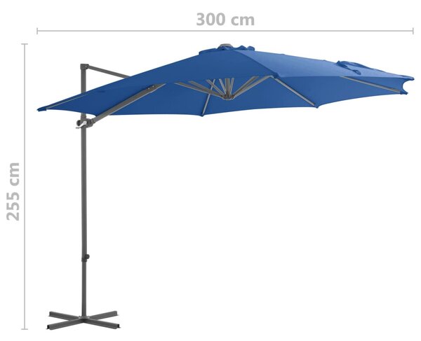 Azúrkék konzolos napernyő acélrúddal 300 cm