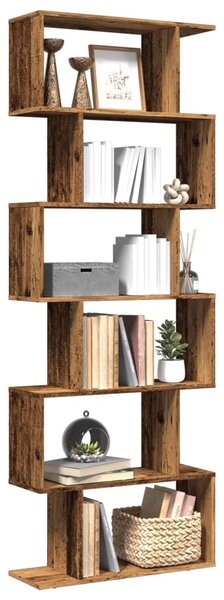 6 szintes antik fa színű fa elválasztó könyvespolc 70x24x193 cm