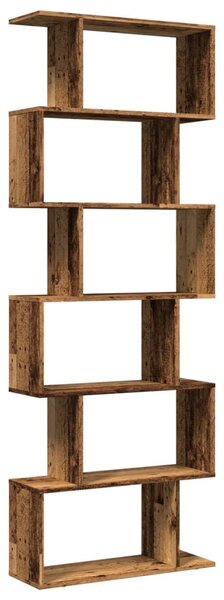 6 szintes antik fa színű fa elválasztó könyvespolc 70x24x193 cm