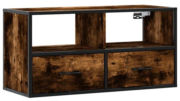 Füstös tölgy színű szerelt fa és fém TV-szekrény 80x31x39,5 cm