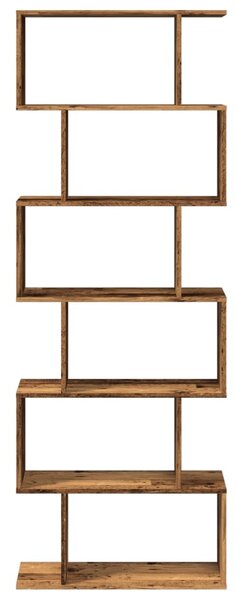 6 szintes antik fa színű fa elválasztó könyvespolc 70x24x193 cm