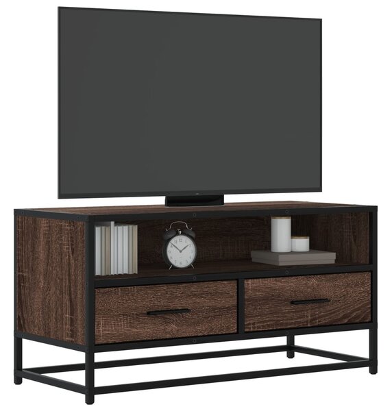 Barna tölgy színű szerelt fa és fém TV-szekrény 80x34,5x40 cm
