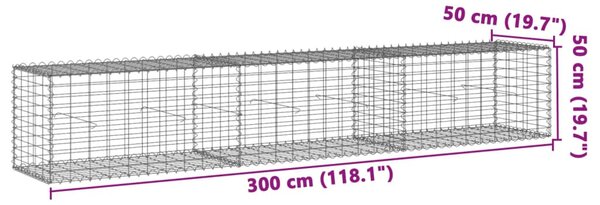 Horganyzott vas gabion kosár fedéllel 300 x 50 x 50 cm