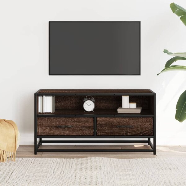 Barna tölgy színű szerelt fa és fém TV-szekrény 80x34,5x40 cm
