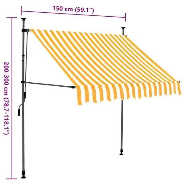 Fehér-narancssárga manuális LED-es napellenző 150 cm