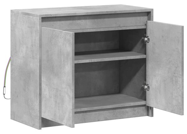 Betonszürke szerelt fa tálalószekrény LED-del 72 x 34 x 61 cm