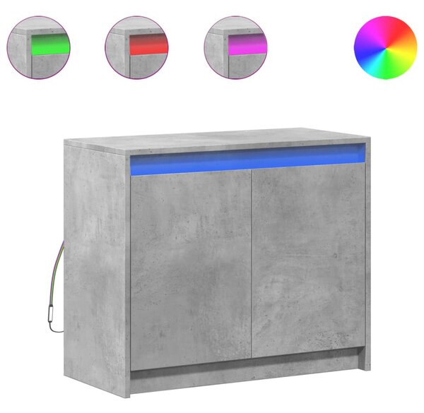 Betonszürke szerelt fa tálalószekrény LED-del 72 x 34 x 61 cm