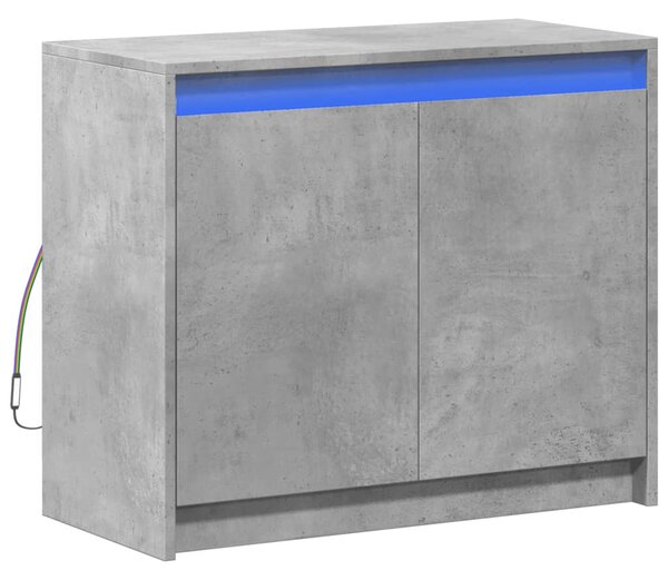 Betonszürke szerelt fa tálalószekrény LED-del 72 x 34 x 61 cm