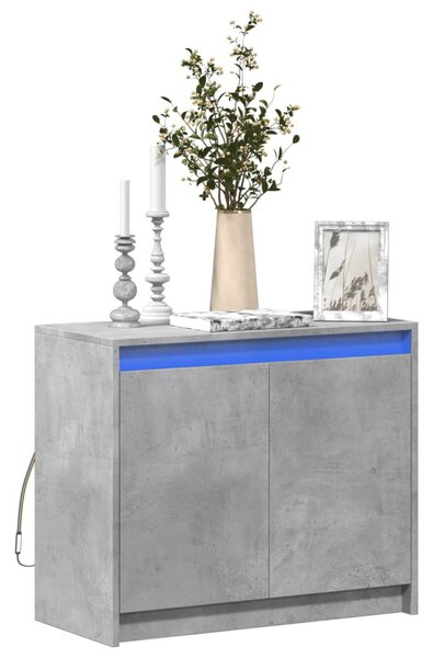 Betonszürke szerelt fa tálalószekrény LED-del 72 x 34 x 61 cm