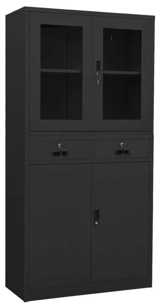 VidaXL antracit acél és edzett üveg irodai szekrény 90x40x180 cm