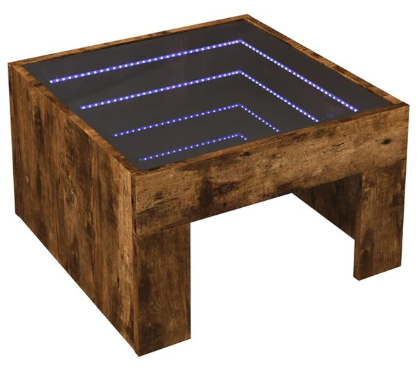 Füstös tölgy végtelen hatású LED-es dohányzóasztal 50x50x30 cm