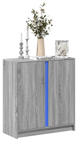Szürke sonoma szerelt fa tálalószekrény LED-del 77 x 34 x 85 cm