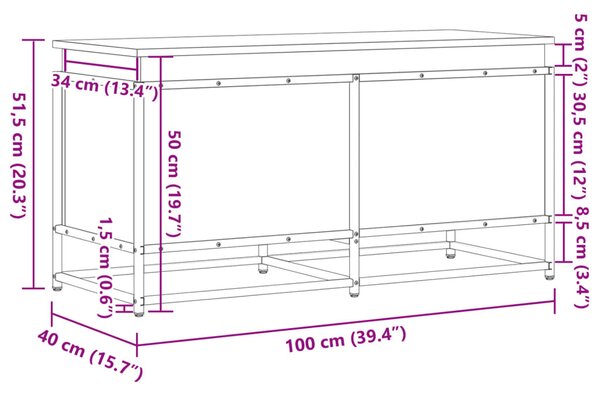 Füstös tölgy színű szerelt fa tárolóláda fedéllel 100x40x51,5cm