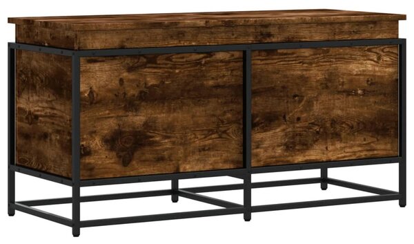 Füstös tölgy színű szerelt fa tárolóláda fedéllel 100x40x51,5cm