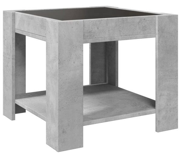 Betonszürke szerelt fa dohányzóasztal LED-del 53 x 53 x 45 cm