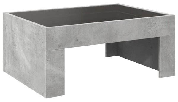 Betonszürke végtelen hatású LED-es dohányzóasztal 70x50x30 cm