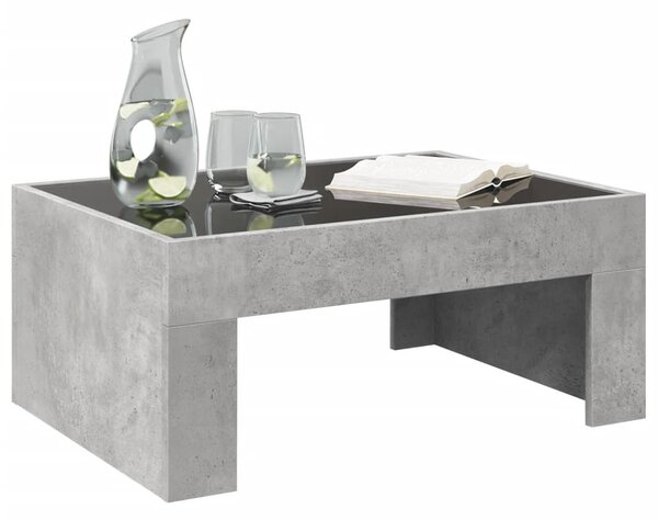 Betonszürke végtelen hatású LED-es dohányzóasztal 70x50x30 cm