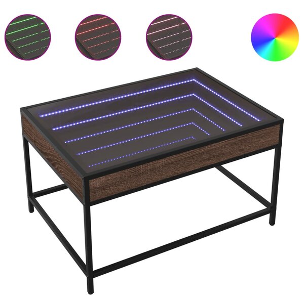 Barna tölgy végtelen hatású LED-es dohányzóasztal 70x50x41 cm
