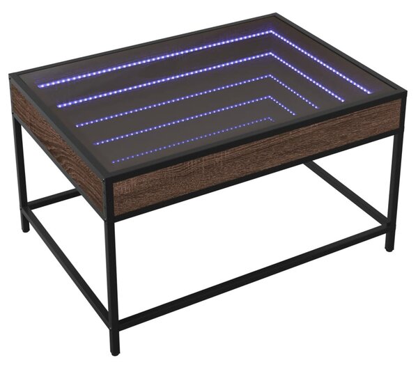 Barna tölgy végtelen hatású LED-es dohányzóasztal 70x50x41 cm