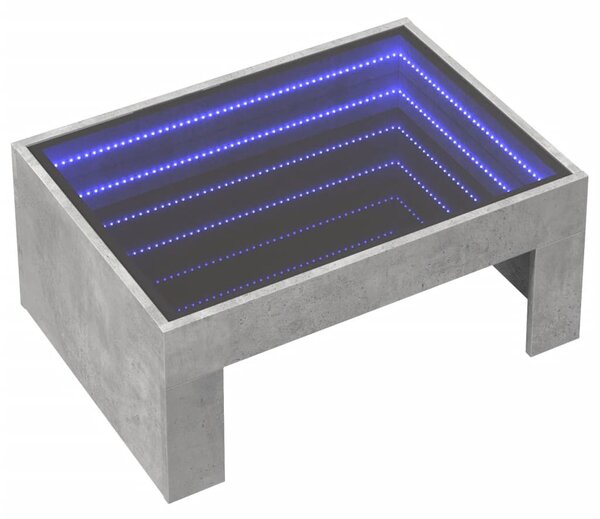 Betonszürke végtelen hatású LED-es dohányzóasztal 70x50x30 cm