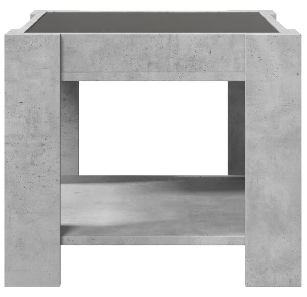 Betonszürke szerelt fa dohányzóasztal LED-del 53 x 53 x 45 cm