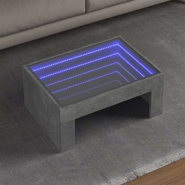 Betonszürke végtelen hatású LED-es dohányzóasztal 70x50x30 cm