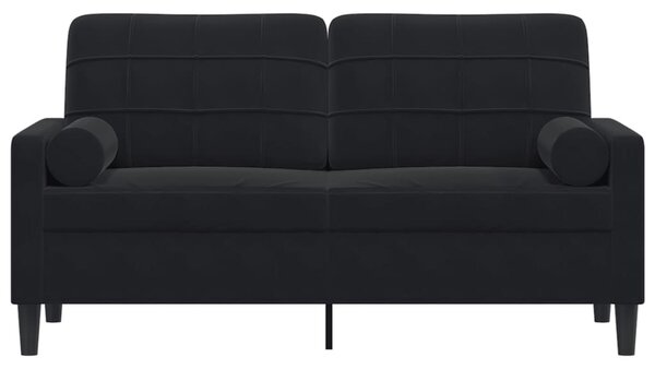 2 személyes fekete bársony kanapé díszpárnákkal 140 cm