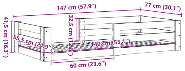 Fehér tömör fenyőfa ágykeret matrac nélkül 70 x 140 cm