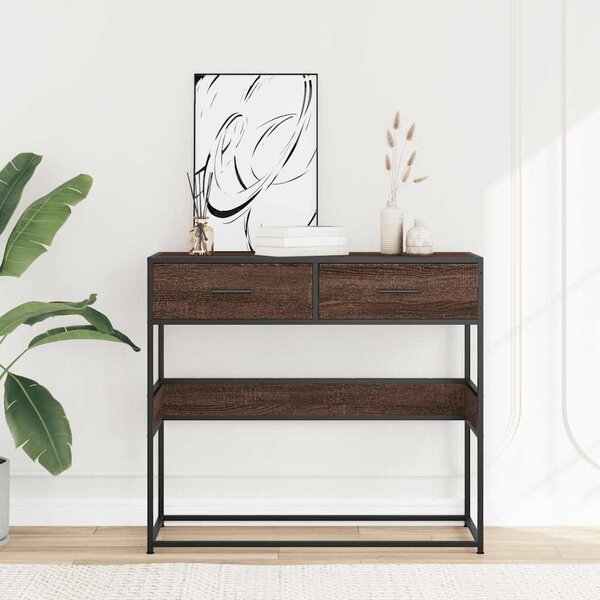 Barna tölgyszínű szerelt fa tálalóasztal 90x35x80 cm