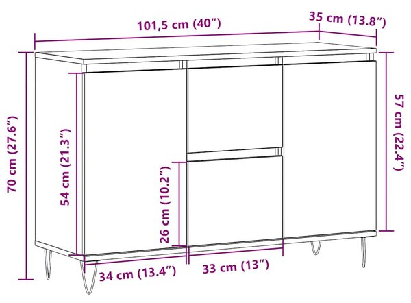Antik fa színű szerelt fa tálalószekrény 101,5 x 35 x 70 cm