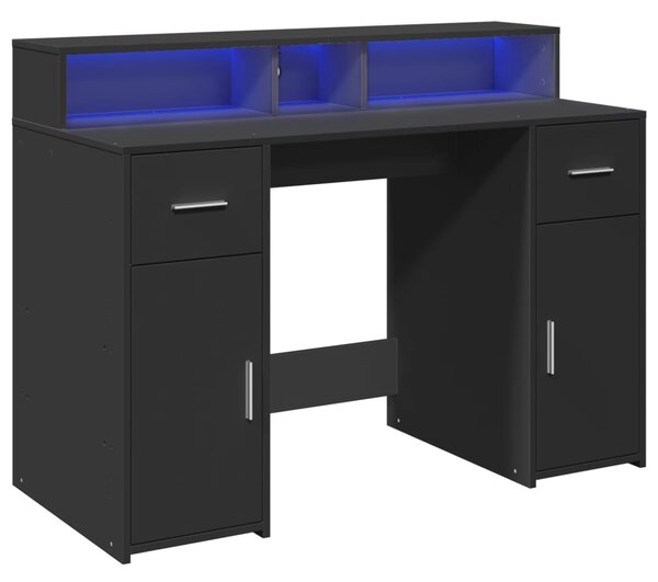 Fekete szerelt fa íróasztal LED-világítással 120 x 55 x 91 cm