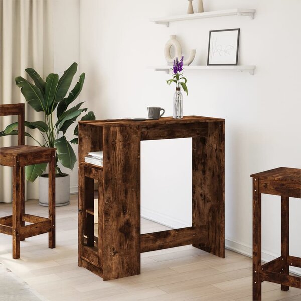 Füstös tölgy szerelt fa bárasztal tárolókkal 101x40x103,5 cm