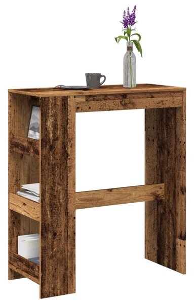 Antik fa színű szerelt fa bárasztal tárolókkal 90x40x103,5 cm