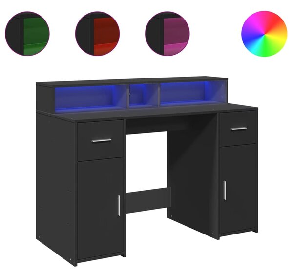 Fekete szerelt fa íróasztal LED-világítással 120 x 55 x 91 cm