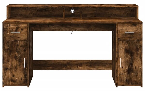 Füstös tölgy színű szerelt fa íróasztal LED-ekkel 160x55x91 cm