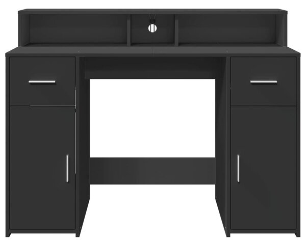 Fekete szerelt fa íróasztal LED-világítással 120 x 55 x 91 cm