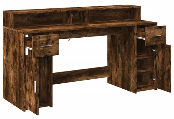 Füstös tölgy színű szerelt fa íróasztal LED-ekkel 160x55x91 cm